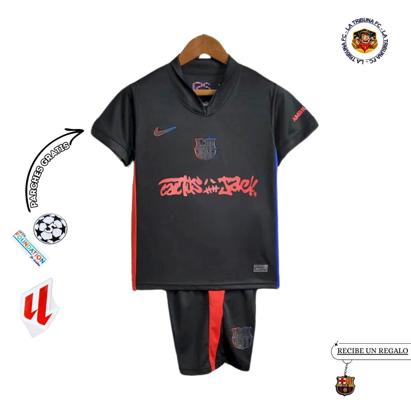 BARCELONA x TRAVIS SCOTT CACTUS JACK NEGRA 2025 EDICIÓN LIMITADA CONJUNTO INFANTIL